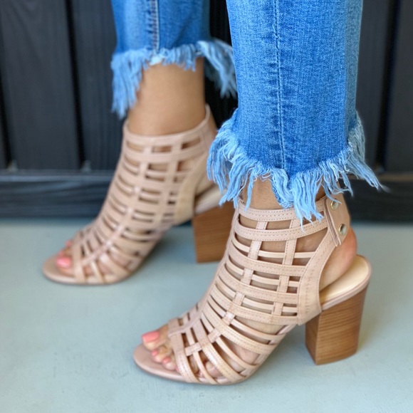 Genuine Leather Distressed Caged Strappy Sandal - Picture 4 of 4